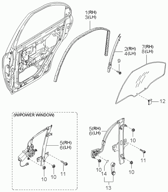 Стекло задней левой двери для Киа Спектра 2004-2011