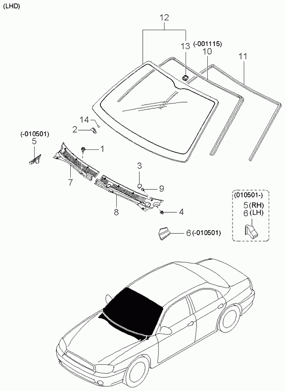 Лобовое стекло для Киа Спектра 2004-2011