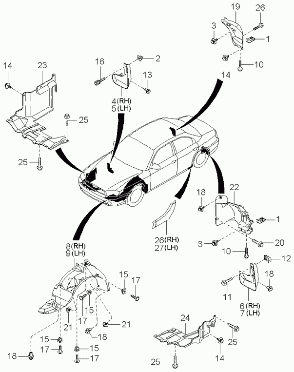 Подкрылок передний правый для Киа Спектра 2004-2011