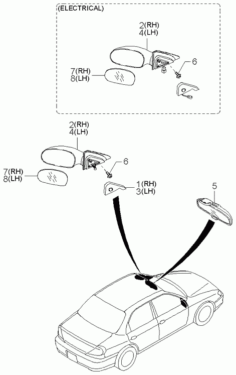 Зеркало внутрисалонное для Киа Спектра 2004-2011