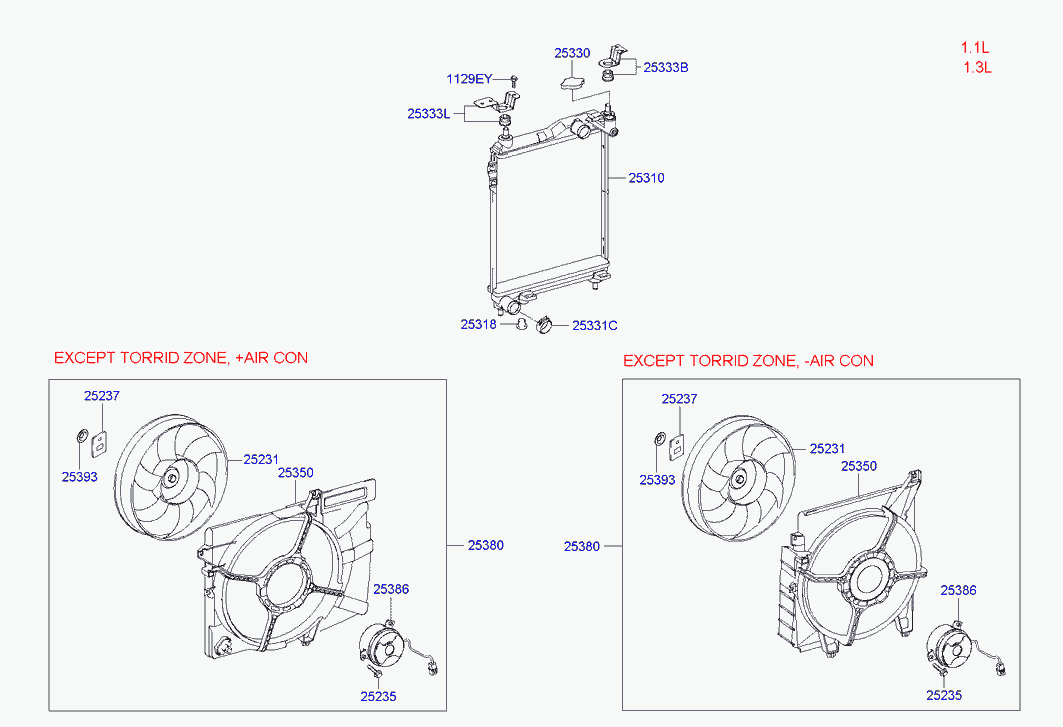 Конденсатор кондиционера в сборе для Хендай Гетц 2002-2005