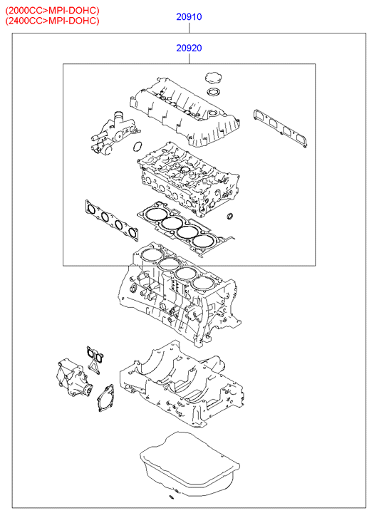 Комплект прокладок двигателя для Хендай Соната 2001-2012