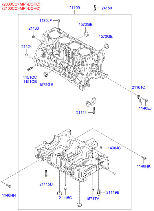 Блок цилиндров в сборе для Хендай Соната 2001-2012