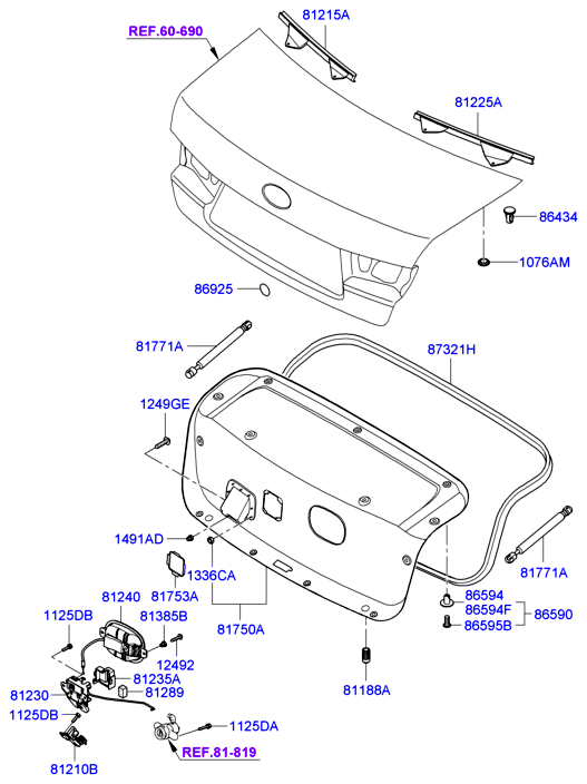 Замок багажника для Хендай Соната 2001-2012