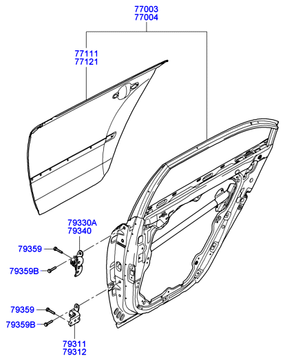 Дверь задняя правая для Хендай Соната 2001-2012