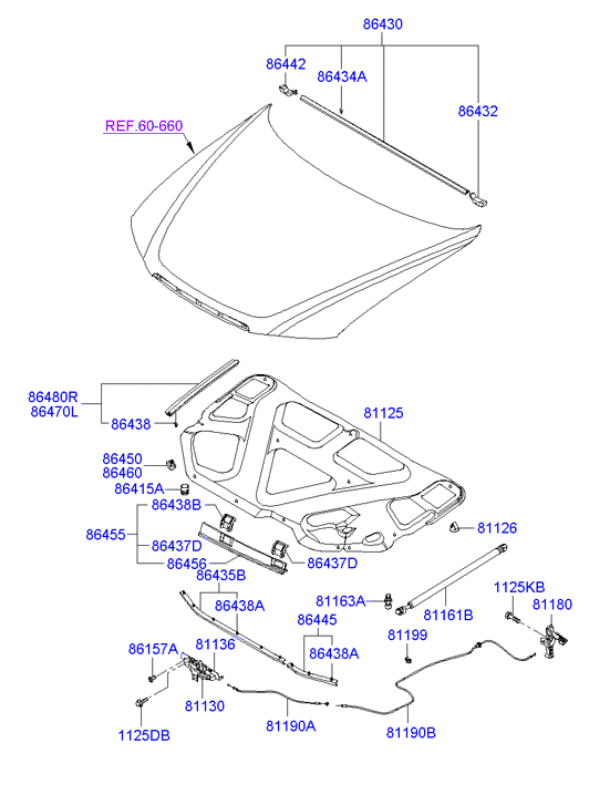 Амортизатор капота левый для Хендай Соната 2001-2012