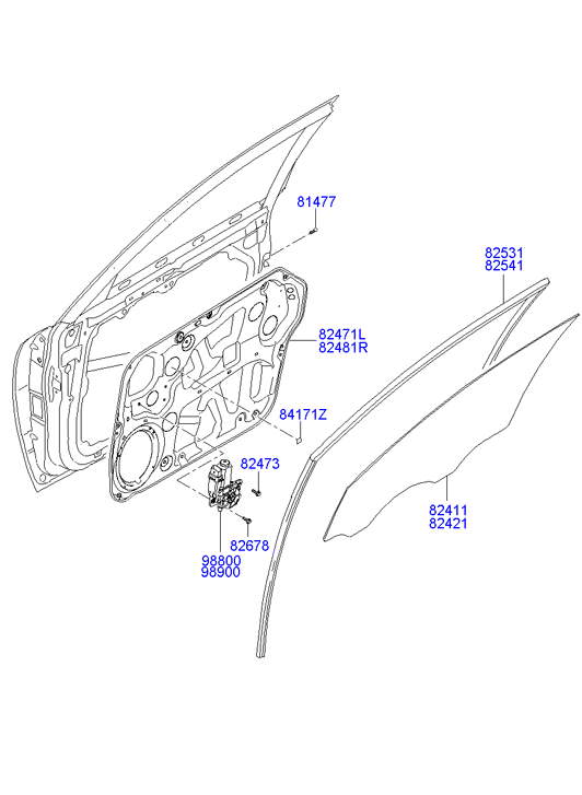 Стекло передней правой двери для Хендай Соната 2001-2012
