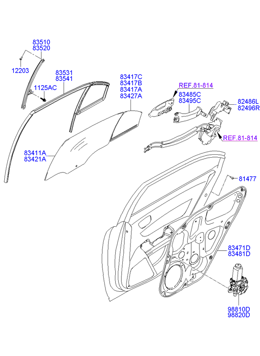 Стекло задней левой двери для Хендай Соната 2001-2012