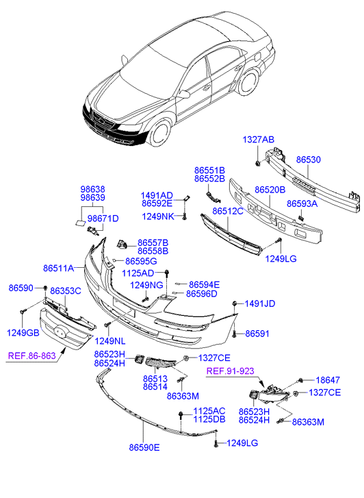 Усилитель переднего бампера для Хендай Соната 2001-2012