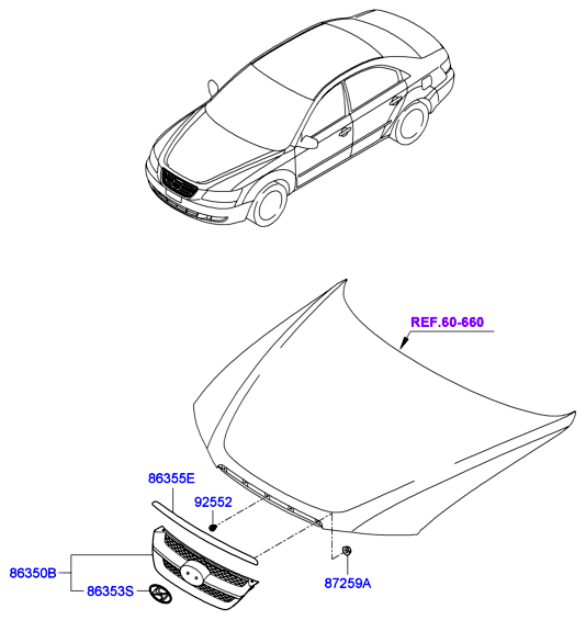 Решетка радиатора для Хендай Соната 2001-2012