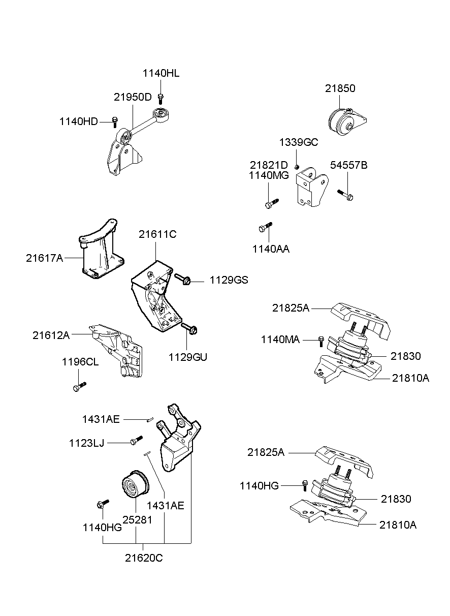 Подушка двигателя передняя для Хендай Экус 1999-2009