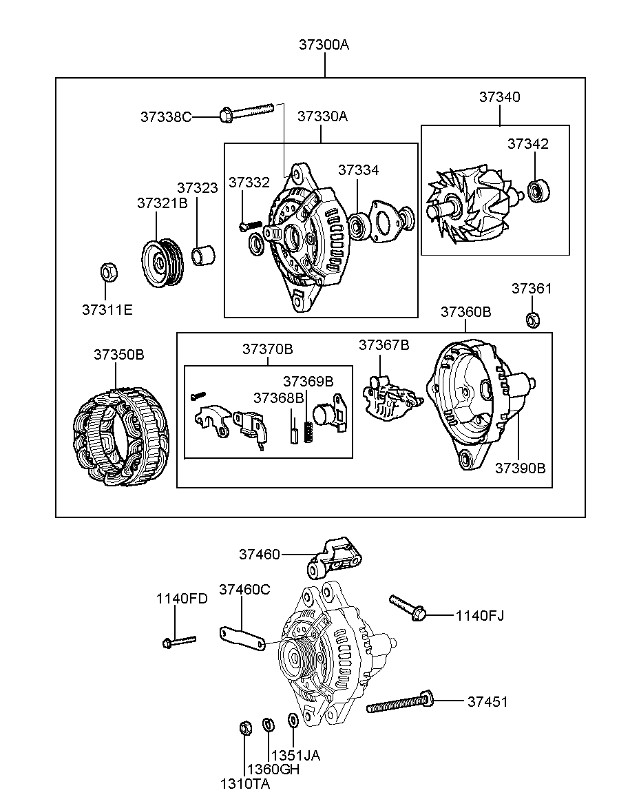 Генератор в сборе для Хендай Экус 1999-2009