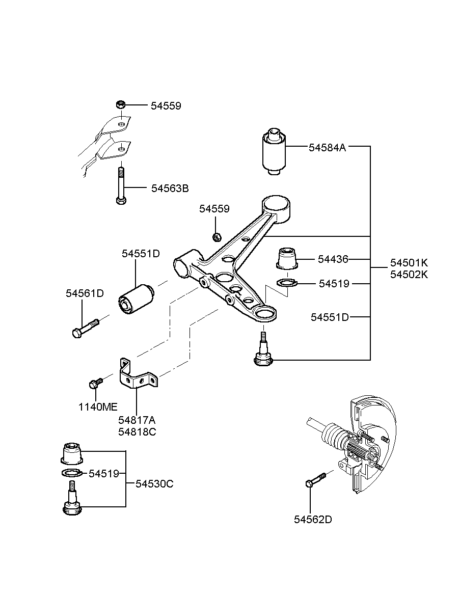 Шаровая опора рычага переднего нижнего правого для Хендай Экус 1999-2009
