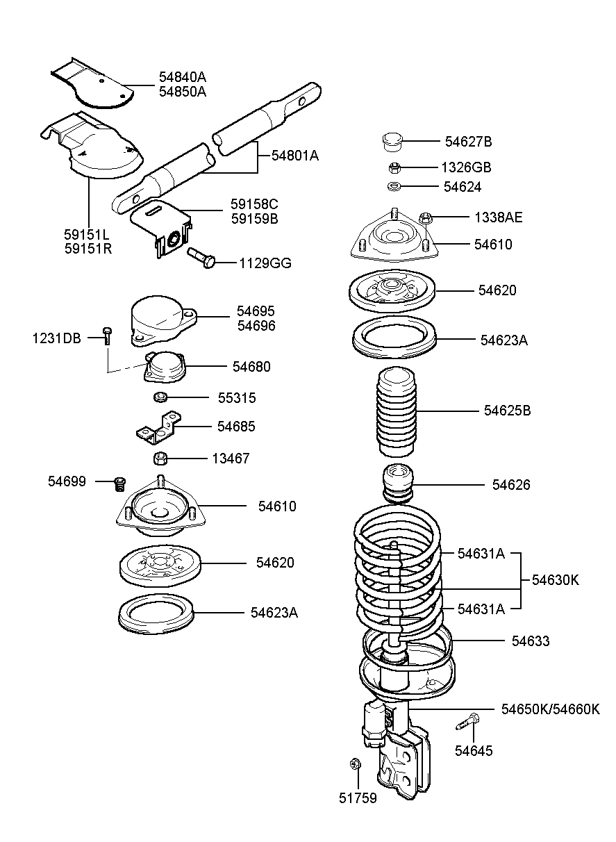 Стойка передняя правая для Хендай Экус 1999-2009