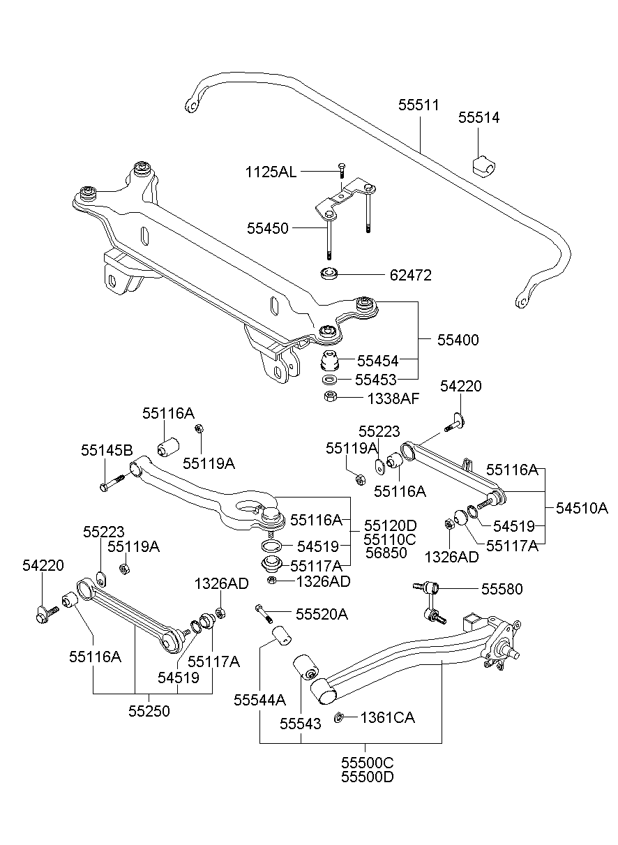 Стабилизатор задний для Хендай Экус 1999-2009