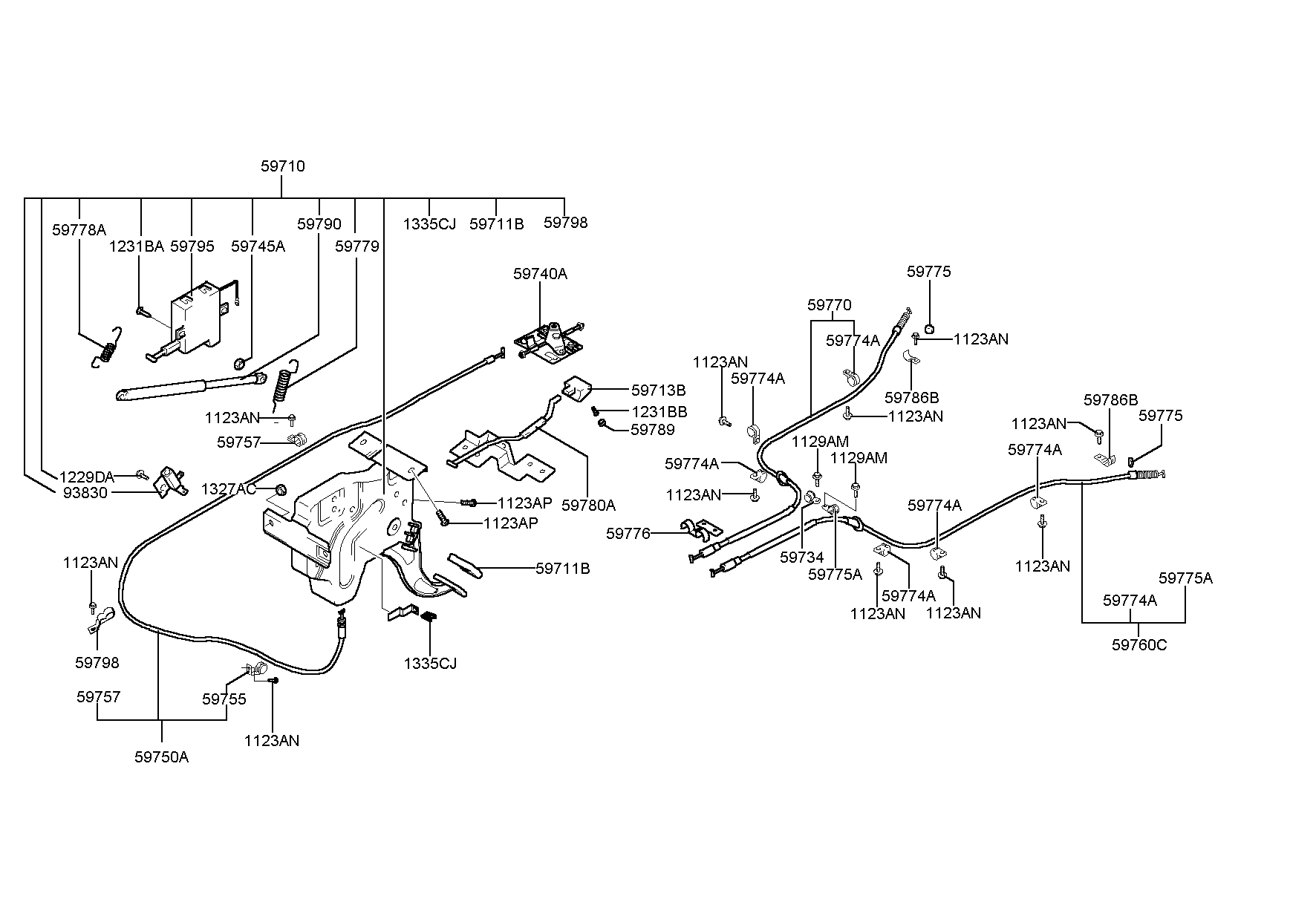 Трос правый стояночного, ручного тормоза для Хендай Экус 1999-2009