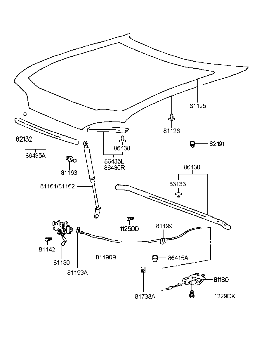 Замок капота для Хендай Экус 1999-2009