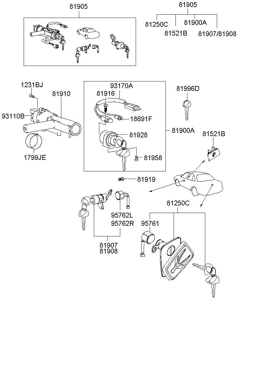 Комплект ключей для Хендай Экус 1999-2009