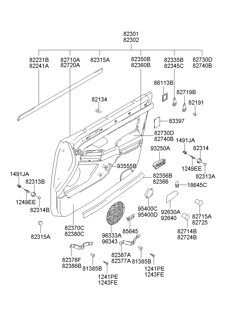 Панель отделки передней правой двери для Хендай Экус 1999-2009