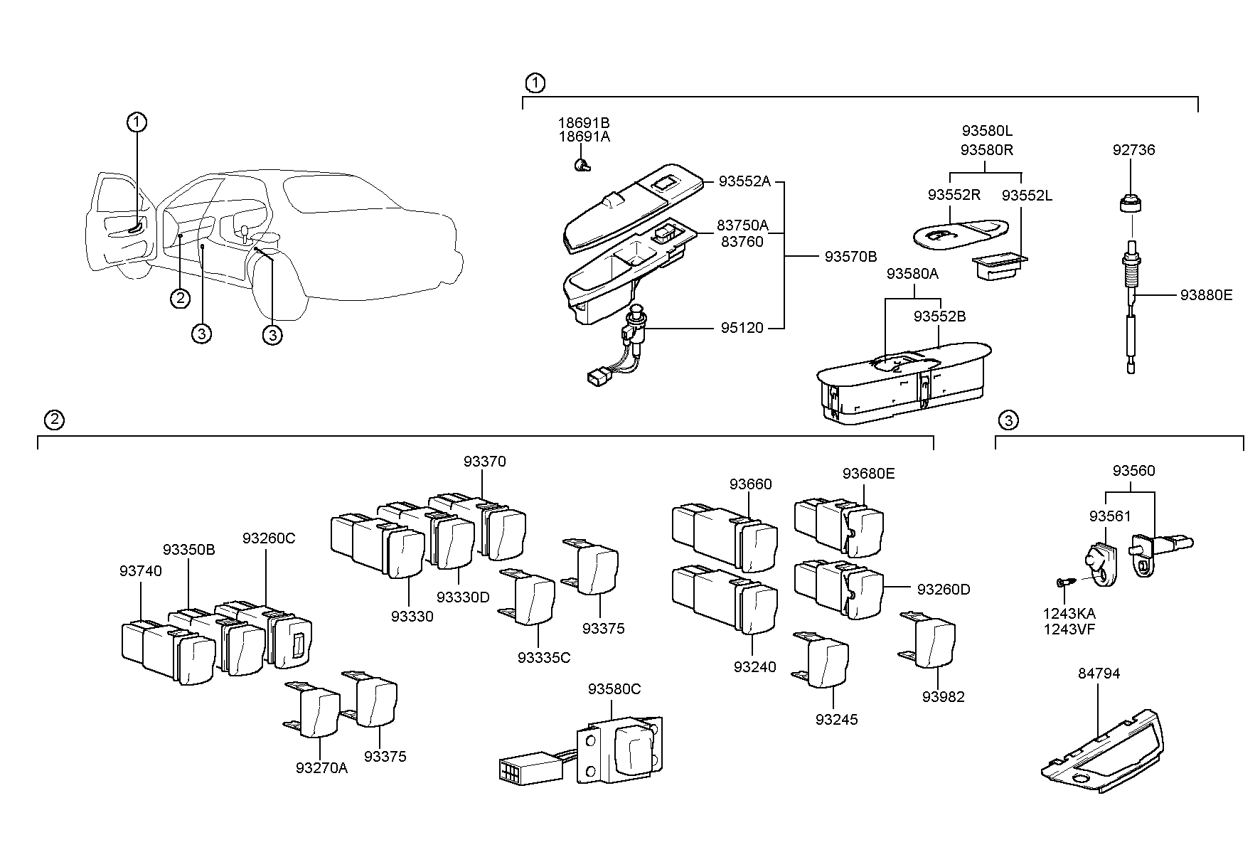Кнопки стеклоподъёмников водительской двери для Хендай Экус 1999-2009