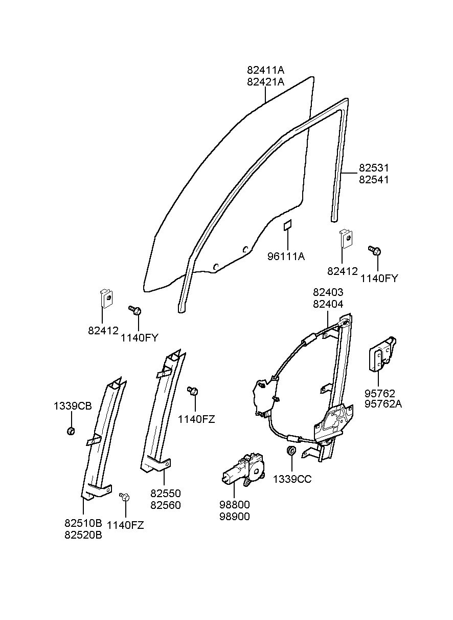 Стеклоподъемник переднего правого стекла для Хендай Экус 1999-2009