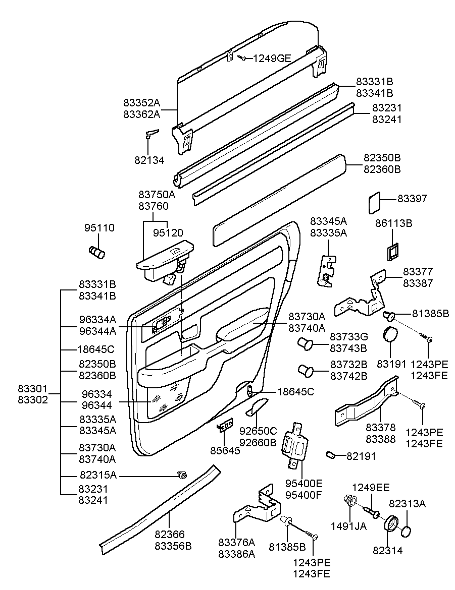 Панель отделки задней правой двери для Хендай Экус 1999-2009