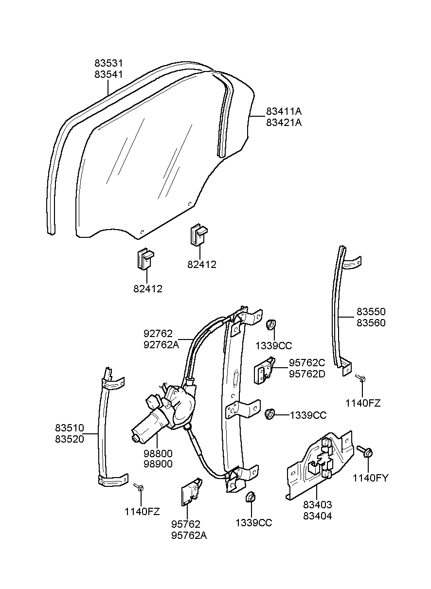 Стекло задней правой двери для Хендай Экус 1999-2009