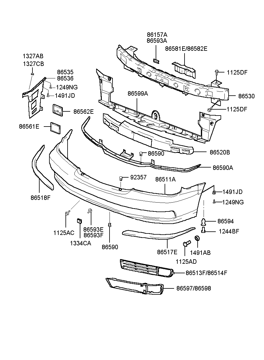 Усилитель переднего бампера для Хендай Экус 1999-2009
