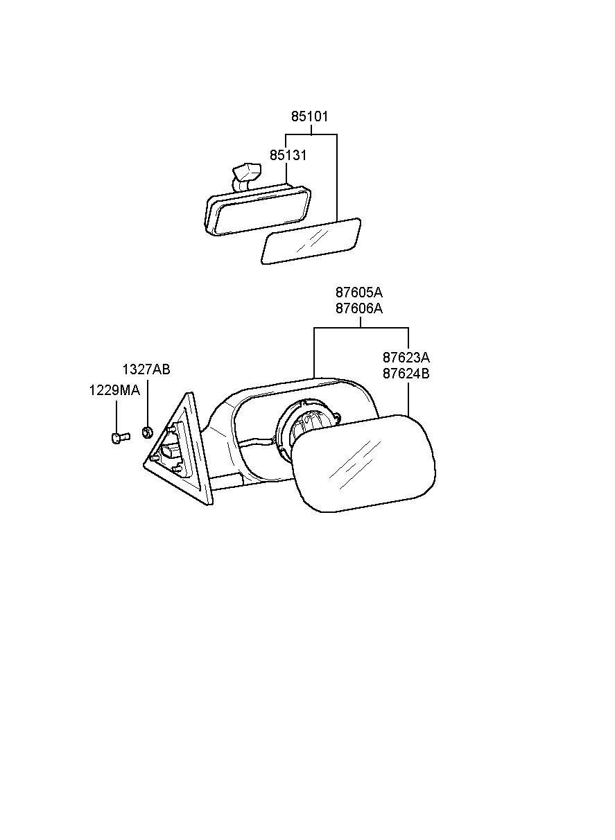 Зеркало боковое правое для Хендай Экус 1999-2009
