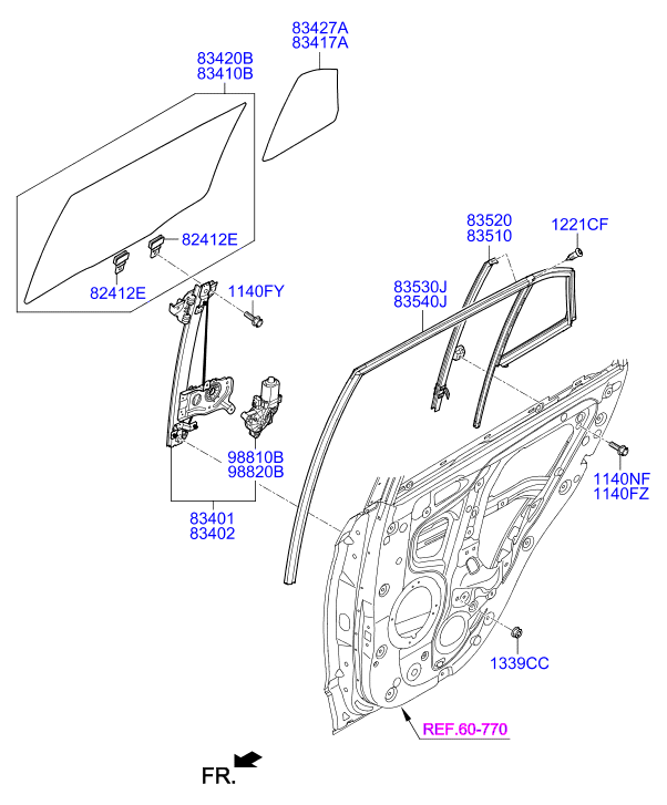 Стекло задней правой двери для Хендай Крета 2016-2018