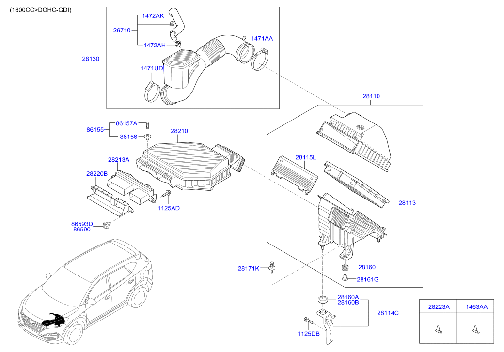 Корпус воздушного фильтра в сборе для Hyundai Tucson 2015-2018