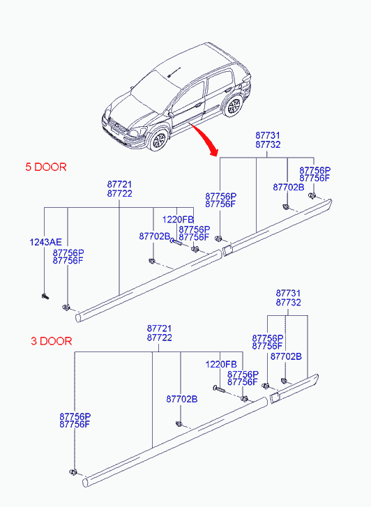 Молдинг боковой левый для Хендай Гетц 2002-2005