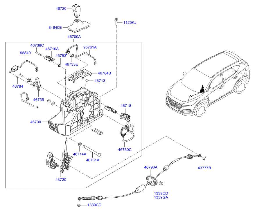 Рычаг переключения скоростей для Hyundai Tucson 2015-2018