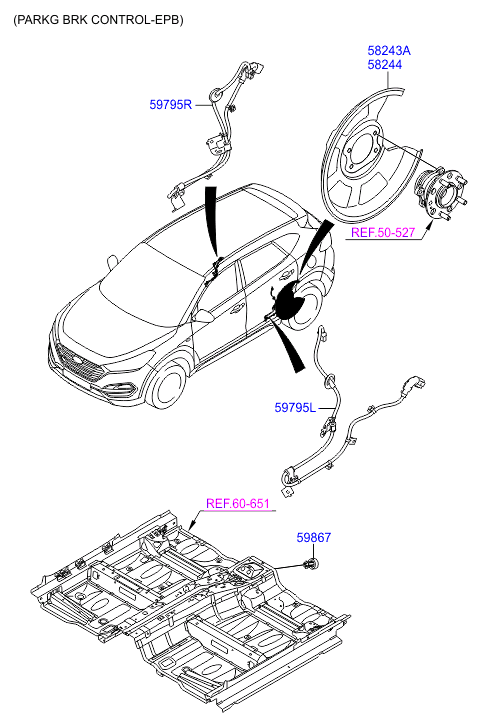 Трос левый стояночного, ручного тормоза для Hyundai Tucson 2015-2018