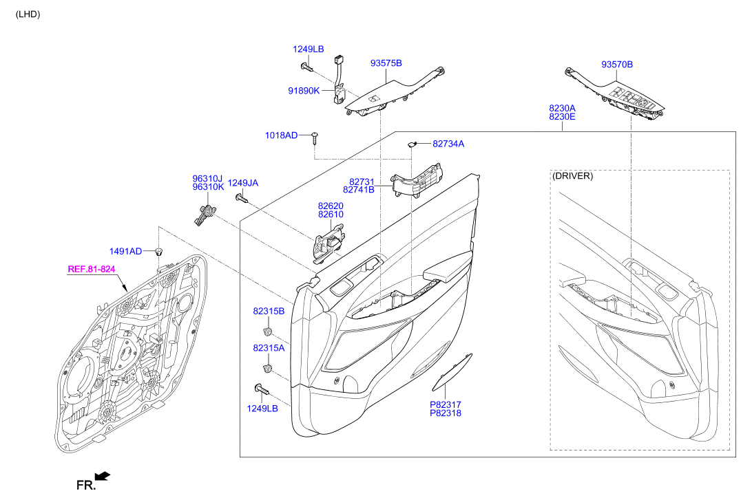 Панель отделки передней левой двери для Hyundai Tucson 2015-2018