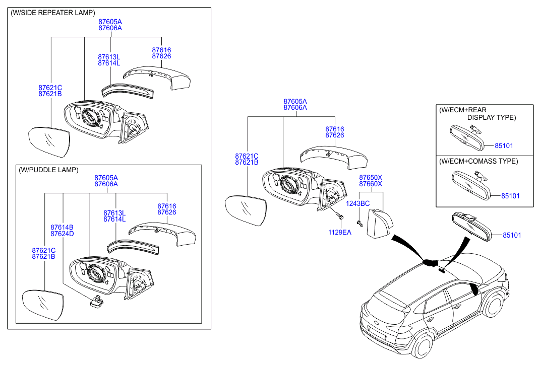 Зеркало внутрисалонное для Hyundai Tucson 2015-2018