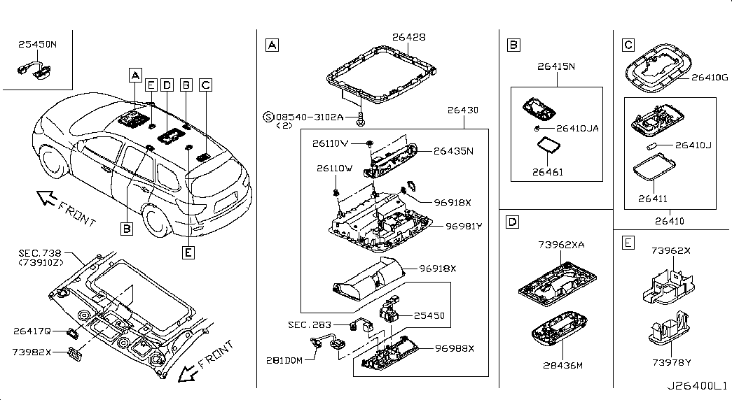 Фонарь салона для Ниссан Патфайндер 2012-2017