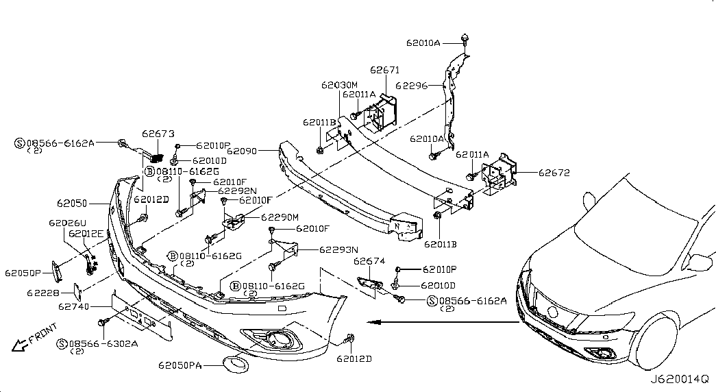 Усилитель переднего бампера для Ниссан Патфайндер 2012-2017