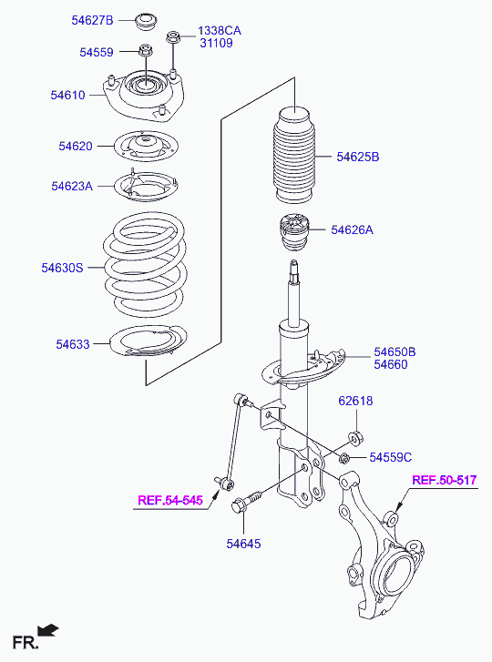 Стойка передняя правая для Хендай Элантра 2010-2014