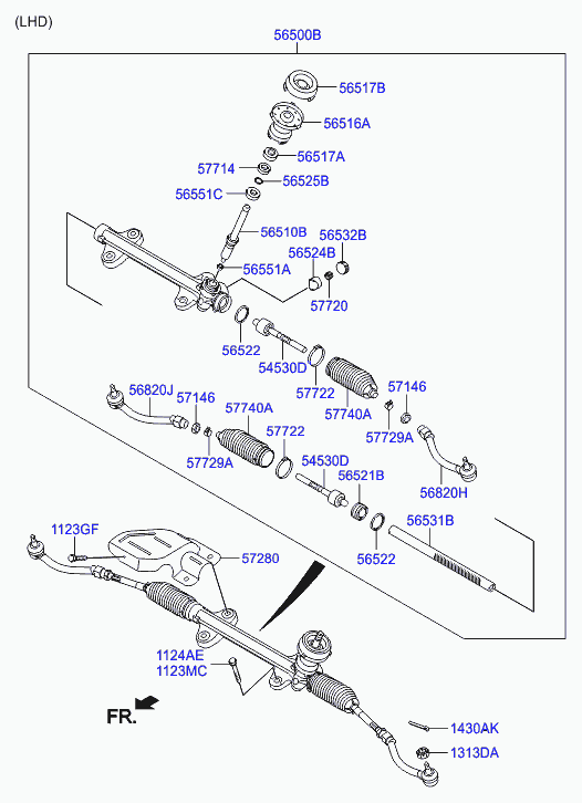 Рулевая рейка в сборе с наконечниками для Хендай Элантра 2010-2014