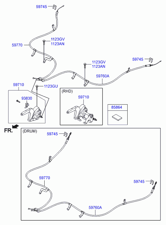 Трос правый стояночного, ручного тормоза для Хендай Элантра 2010-2014