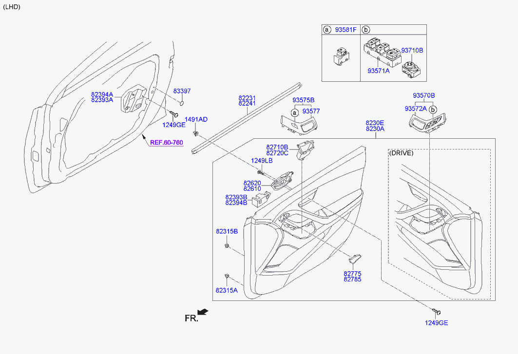 Панель кнопок стеклоподъёмников для Хендай Элантра 2010-2014