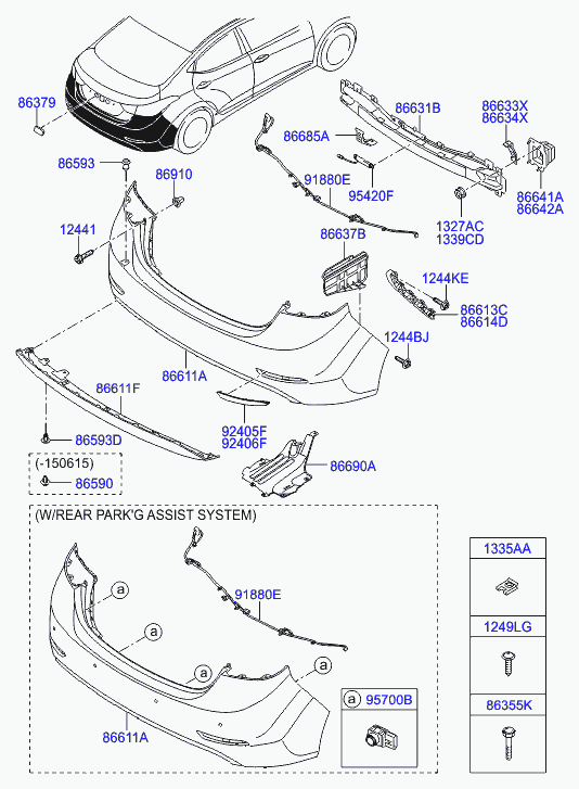 Усилитель заднего бампера для Хендай Элантра 2010-2014