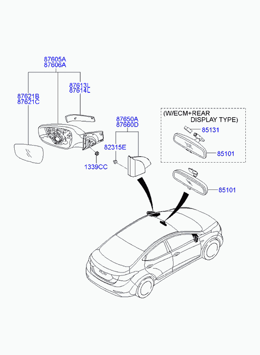 Зеркало боковое левое для Хендай Элантра 2010-2014