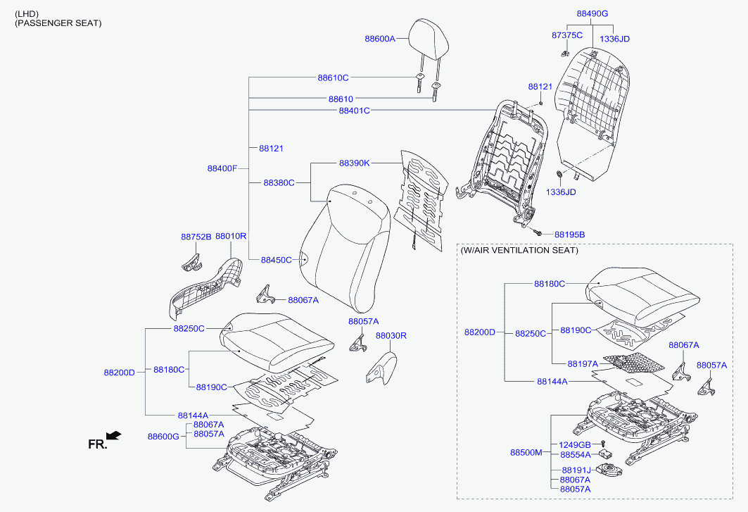 Подушка переднего сиденья пассажира для Хендай Элантра 2010-2014 
