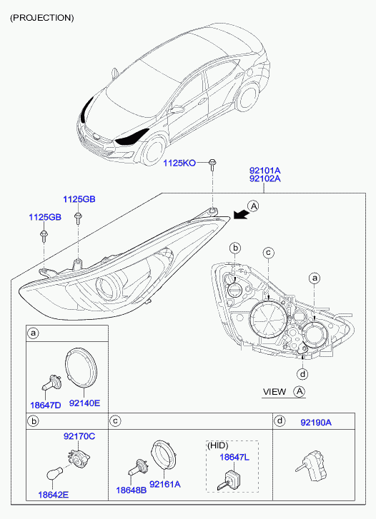 Фара правая в сборе для Хендай Элантра 2010-2014