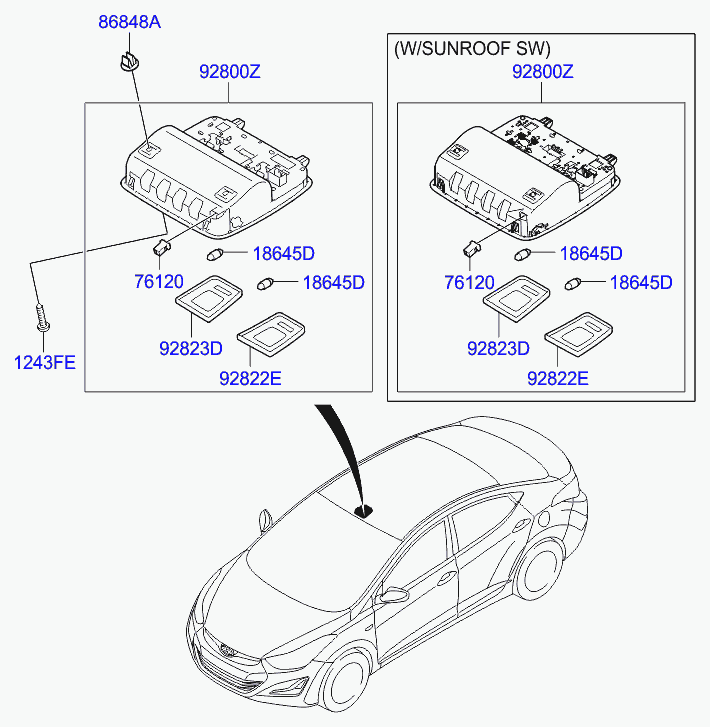 Потолочный фонарь салона для Хендай Элантра 2010-2014