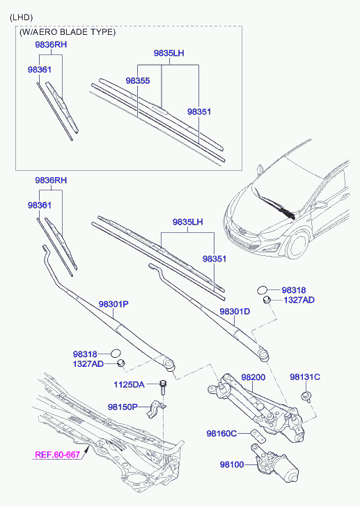 Трапеция переднего стеклоочистителя для Хендай Элантра 2010-2014
