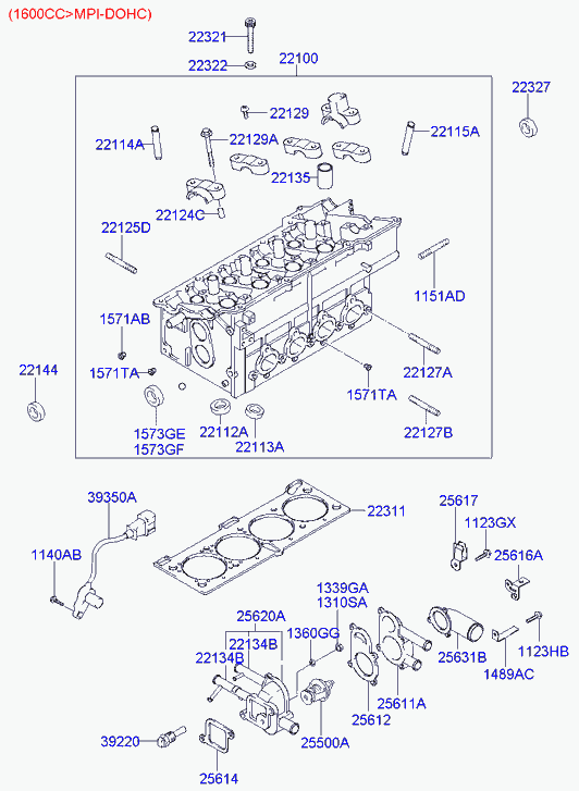 Головка блока цилиндров в сборе для Хендай Элантра 2003-2010