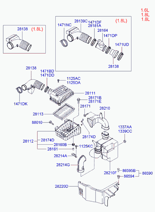 Корпус воздушного фильтра в сборе для Хендай Элантра 2003-2010